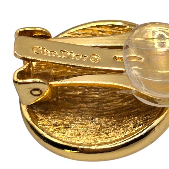 Christian Dior Earrings Pave Clustered Rhinestones Button Classic Design Clip On - Picture 3 of 10